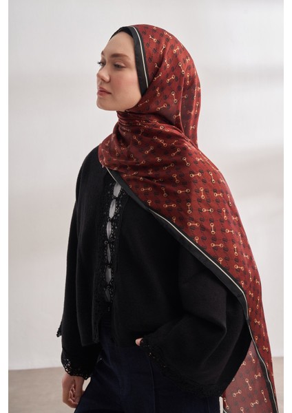 Siyah-Bordo Aa Monogram Desen Vual Şal