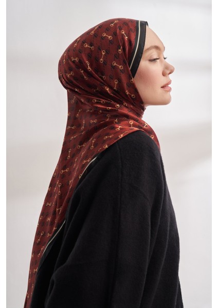 Siyah-Bordo Aa Monogram Desen Vual Şal
