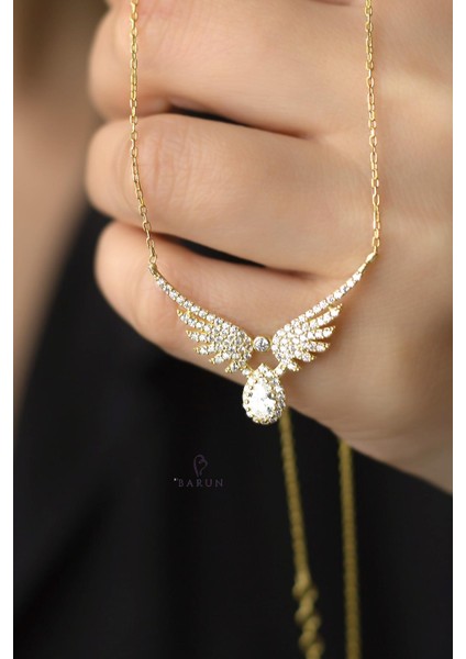 Tektaş Mikail Meleği Kanadı 925 Ayar Taşlı Damla Şans Gümüş Kolye