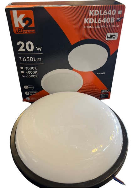 K2 - KDL640B Merkür LED Aplik 20W Siyah Kasa Beyaz Işık