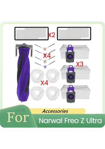 Narwal Freo Z Ultra Elektrikli Süpürge Aksesuarları Için 14 Adet Silindir Yan Fırça Hepa Filtre Paspas Pedi Toz Torbası Yedek Kitleri (Yurt Dışından)