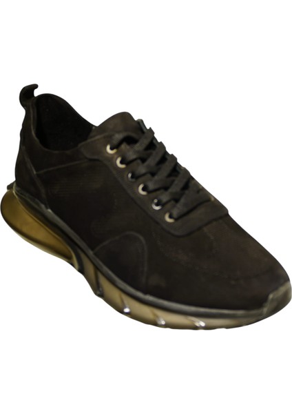 Nubuk Deri Siyah Erkek Ayakkabı Bağcıklı Air Balon Taban Ortopedik Spor Ayakkabı Sneakers Premium