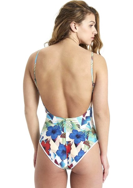 W Printed V Neckline One Piece Kadın Yüzücü Mayosu 005174800