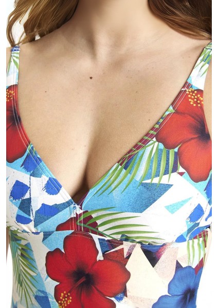 W Printed V Neckline One Piece Kadın Yüzücü Mayosu 005174800