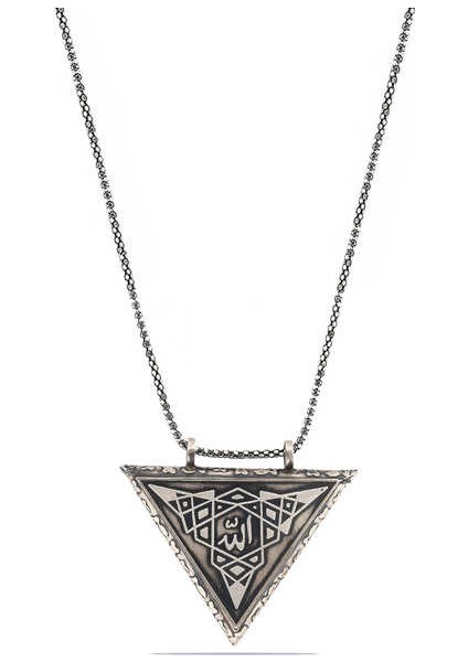 Gümüş Üçgen Içi Açılabilen Allah Muskalık Kolye