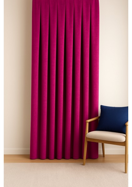 Barcelona Kadife Dokulu Fon Perde Fuşya (Pilesiz)