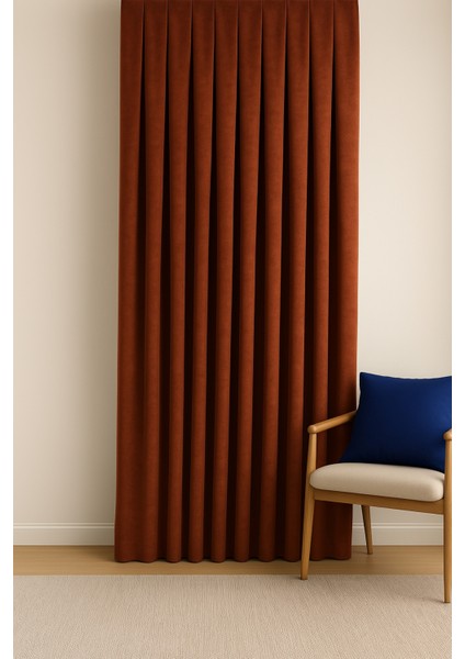 Barcelona Kadife Dokulu Fon Perde Kiremit (Pilesiz)