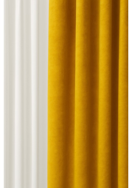 Barcelona Kadife Dokulu Fon Perde Koyu Sarı (Pilesiz) fiyatları