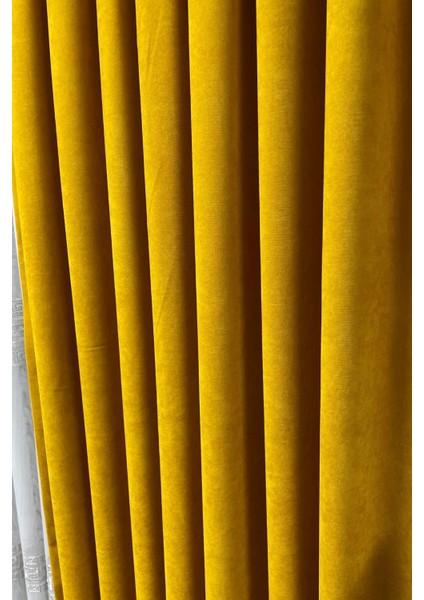 Barcelona Kadife Dokulu Fon Perde Koyu Sarı (Pilesiz) modelleri