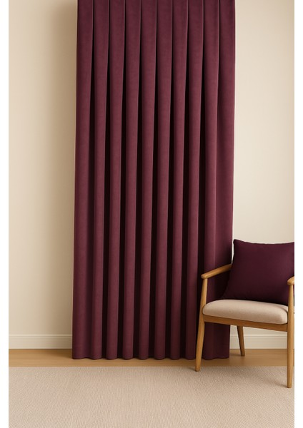 Barcelona Kadife Dokulu Fon Perde Mürdüm (Pilesiz)