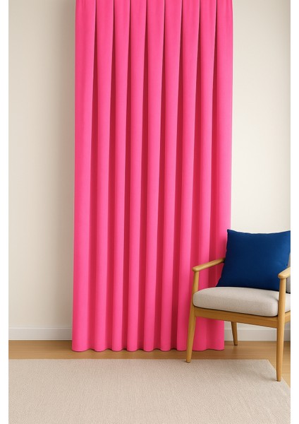 Barcelona Kadife Dokulu Fon Perde Pembe (Pilesiz)