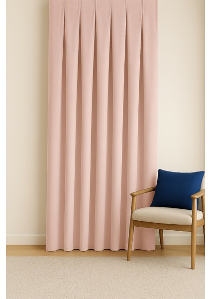 Barcelona Kadife Dokulu Fon Perde Pudra (Pilesiz)