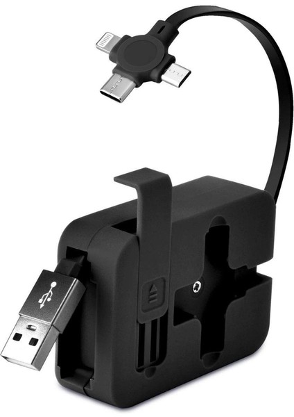 Cep Tipi Telefon Tutuculu Makaralı Uzayıp Kısalabilen 3&amp;apos;ü 1 Arada USB Şarj Kablosu (4887)