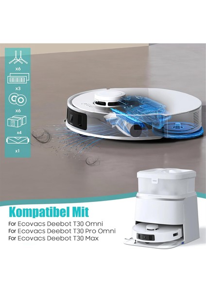 Ecovacs Deebot T30 Pro Omni / T30 Omni / T30 Omni / T30 Max Vakum Ana Yan Fırça Hepa Filtre Paspas Bezi Toz Torbaları (Yurt Dışından)
