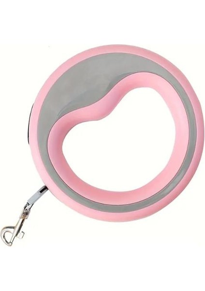 Yuvarlak Şeritli Otomatik Köpek Gezdirme Tasması 2.5 m 20 kg Pembe