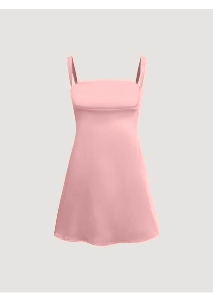 Saten Mini Elbise - Pembe