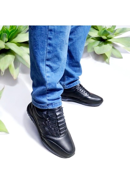 Erkek Deri Merdiven Model Lastikli Şeffaf Şerit Günlük Ayakkabı