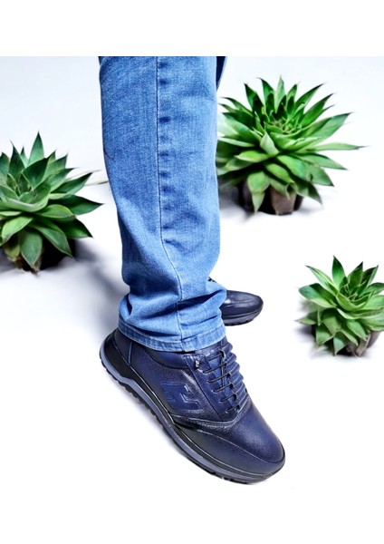 Erkek Deri Merdiven Model Lastikli Şeffaf Şerit Günlük Ayakkabı