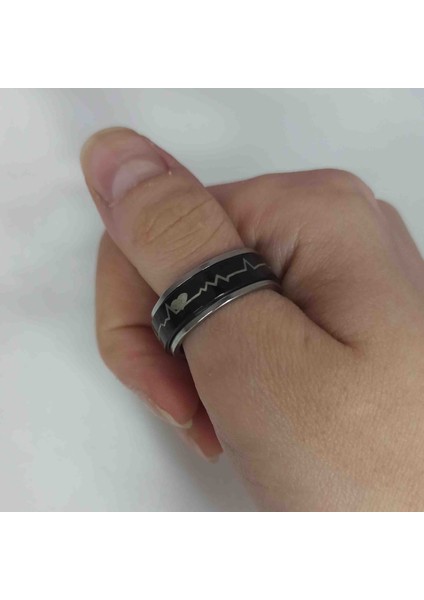 Kalp Ritmi Detay Çelik Erkek Yüzük modelleri