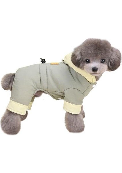 Kapüşonlu Köpek Montu Gri Bej M