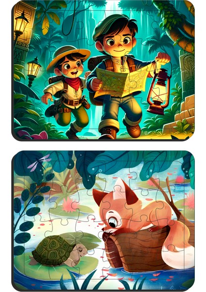 Çocuklar Için Eğitici & Öğretici Ahşap Puzzle Yapboz 2 Adet 24 Parça Ahşap Puzzle Yapboz