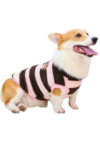 Çizgili Köpek Kazağı Siyah Pembe M