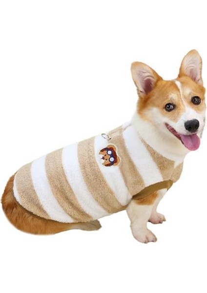Çizgili Köpek Kazağı Kahverengi Beyaz M