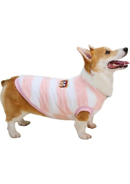 Çizgili Köpek Kazağı Pembe Beyaz Xl