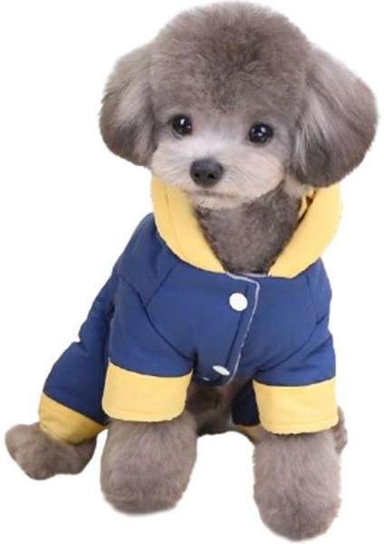 Kapüşonlu Köpek Montu Mavi Sarı Xl