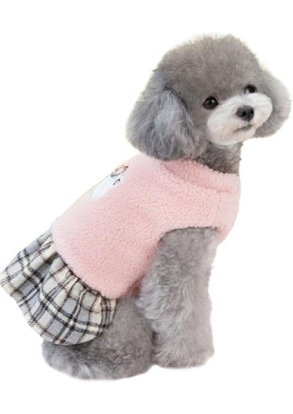 Ekose Etekli Ayıcıklı Polar Köpek Kıyafeti Pembe Xxl
