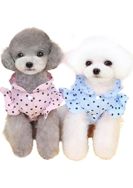 Pileli Puantajlı Köpek Elbisesi Mavi S