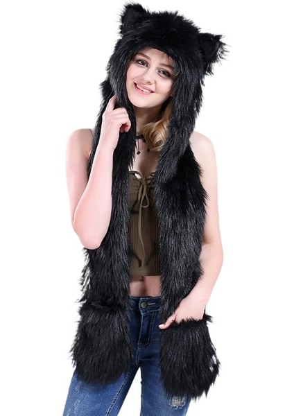 Kadın Kürk Şapkalar, Çizgi Filmler, Peluş Şapkalar, Atkılar, Eldivenler, Hepsi Bir Arada Üç Parçalı Set (Yurt Dışından)