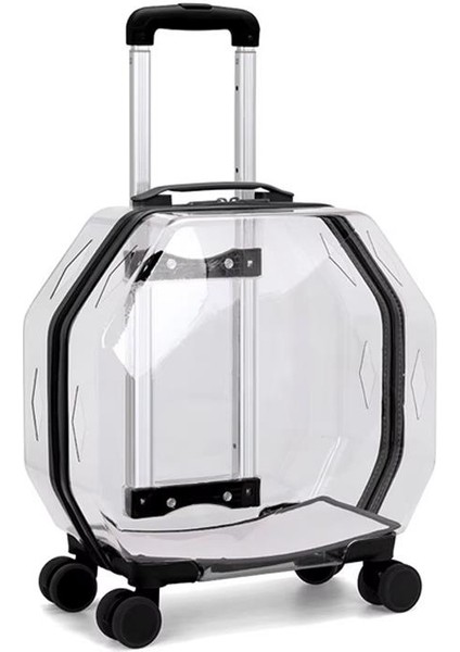 Hexa Şeffaf Çekçekli Kedi Köpek Taşıma Valizi 45X28X48 cm Siyah