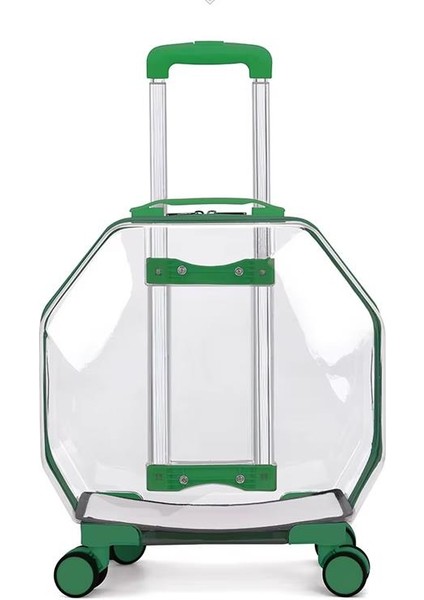 Hexa Şeffaf Çekçekli Kedi Köpek Taşıma Valizi 45X28X48 cm Yeşil