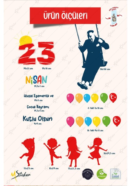 23 Nisan Temalı Bayraklı Çift Taraflı Baskılı Sticker Seti, Atatürk ve Çocuk Cam Sticker fırsatları