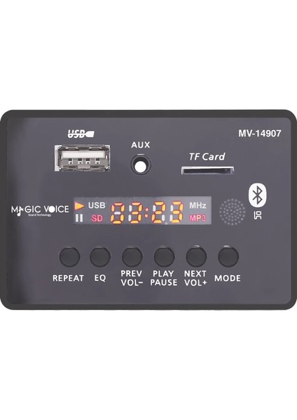 Magicvoice MV-14907 Usb/sd/mıc/aux/bluetooth Kumandalı Ekranlı Oto Teyp Çevirici Dijital Player Board (4887)