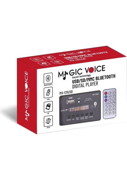 Magicvoice MV-14907 Usb/sd/mıc/aux/bluetooth Kumandalı Ekranlı Oto Teyp Çevirici Dijital Player Board (4887)