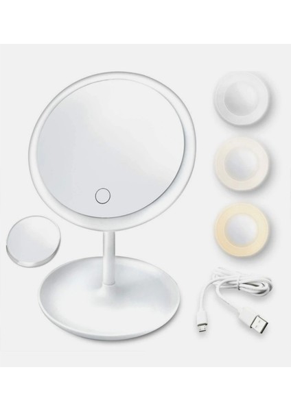 Dokunmatik LED Işıklı USB'li Yuvarlak Masa Üstü Makyaj Aynası fiyatları