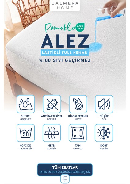 Pamuklu Su/Sıvı Geçirmez Alez | Havlu Yatak Koruyucu - Full Kenar Fitted | Bebek / Tek Çift Kişilik / Battal - Beyaz - 60 x 120 cm