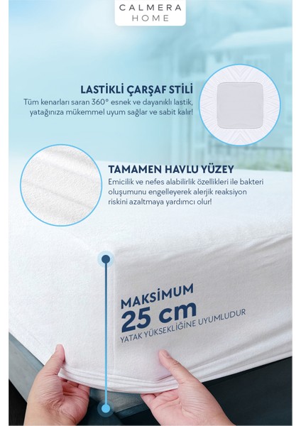 Pamuklu Su/Sıvı Geçirmez Alez | Havlu Yatak Koruyucu - Full Kenar Fitted | Bebek / Tek Çift Kişilik / Battal - Beyaz - 60 x 120 cm