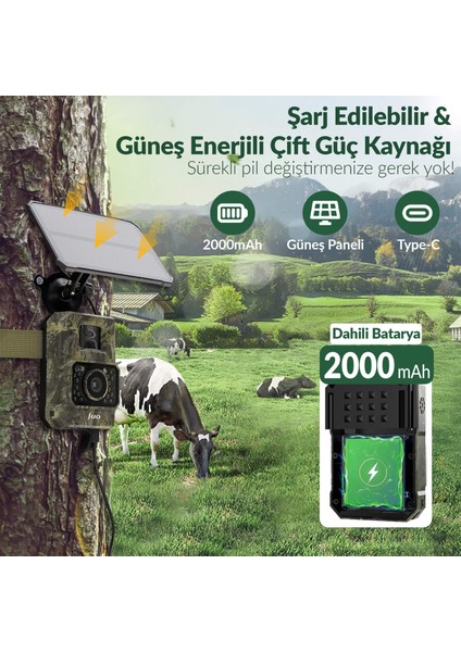 850WS Güneş Enerjili Fotokapan 48MP Full Hd Wifi Hareket Sensörlü Gece Görüşlü IP66 Su Geçirmez modelleri