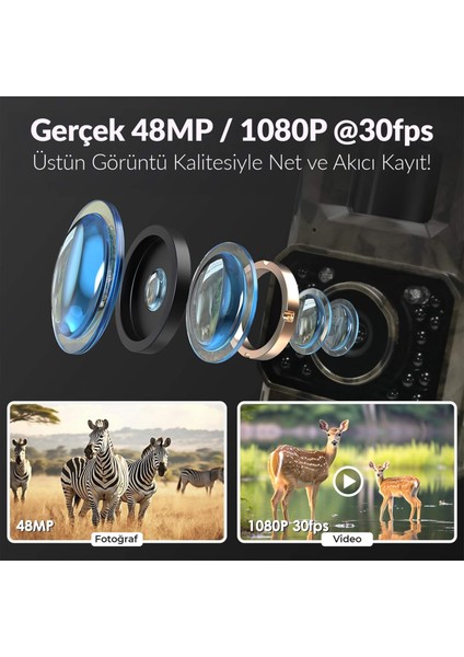 850WS Güneş Enerjili Fotokapan 48MP Full Hd Wifi Hareket Sensörlü Gece Görüşlü IP66 Su Geçirmez indirimleri