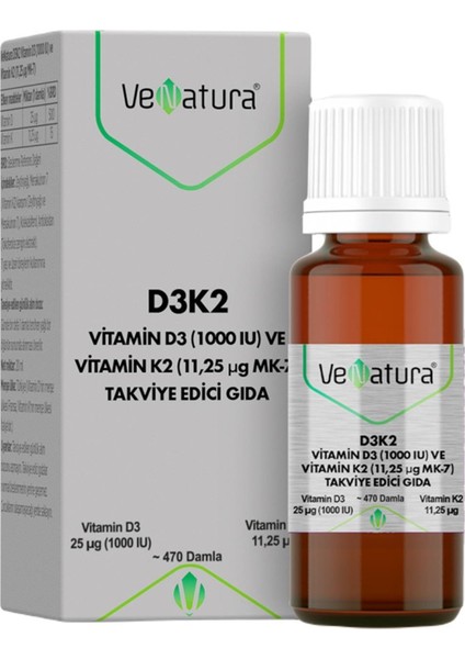 Vitamin D3K2 + Venatura Magnezyum (Bisglisinat+Sitrat) ve P5P (Vitamin B6) 60 Kapsül