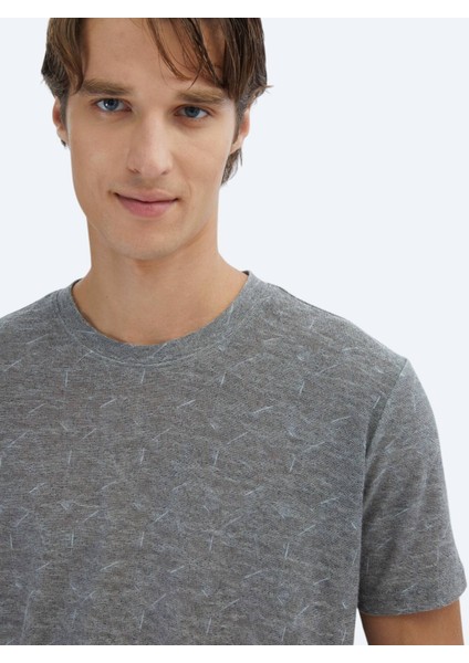 Lacivert Baskılı Bisiklet Yaka Pamuk Karışımlı T-Shirt modelleri