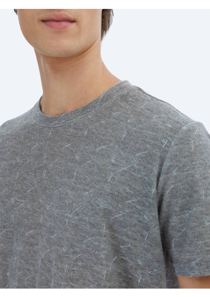 Lacivert Baskılı Bisiklet Yaka Pamuk Karışımlı T-Shirt fırsatları