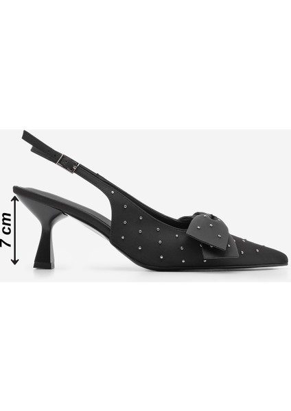 Kadın Stiletto Sivri Burun Fiyonklu Zımbalı Arkası Açık Topuklu Ayakkabı Borina
