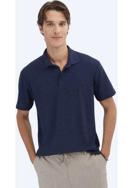 Lacivert Desenli Polo Yaka T-Shirt