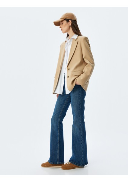 Ispanyol Paça Normal Bel Skinny Fit Düğmeli Kot Pantolon - Flare Jean