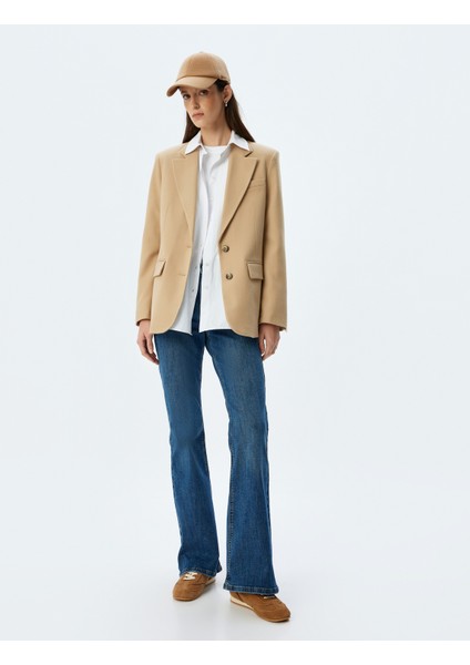 Ispanyol Paça Normal Bel Skinny Fit Düğmeli Kot Pantolon - Flare Jean