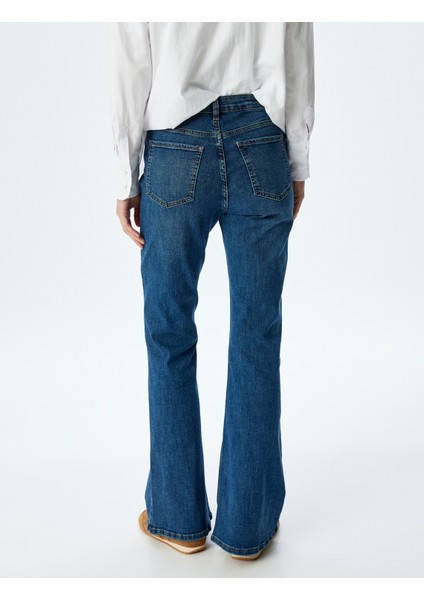 Ispanyol Paça Normal Bel Skinny Fit Düğmeli Kot Pantolon - Flare Jean